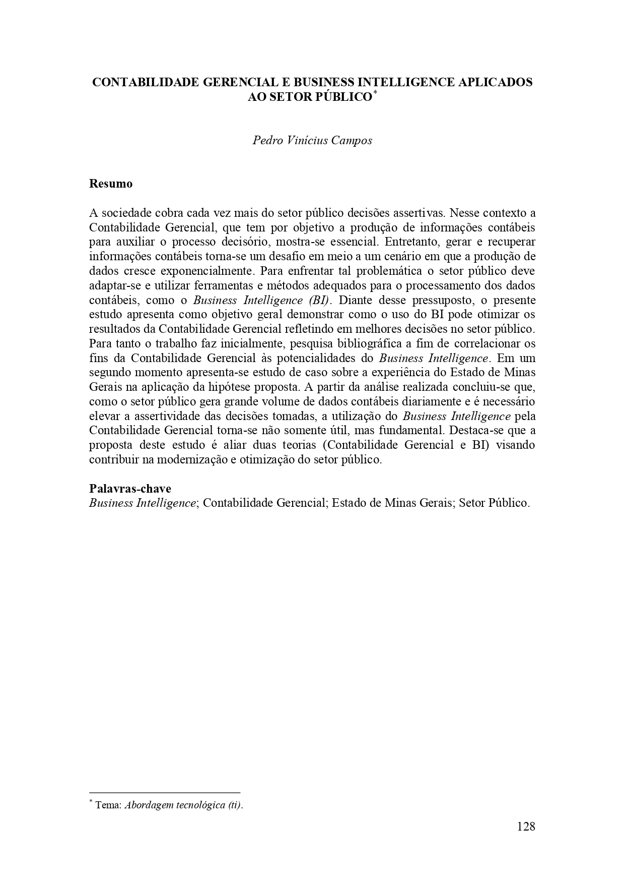 Miniatura CONTABILIDADE GERENCIAL E BUSINESS INTELLIGENCE APLICADOS AO SETOR PÚBLICO